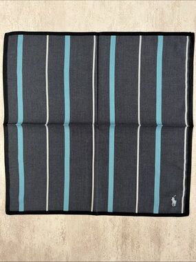 Polo by Ralph Lauren Dark Navy Stripe Pocket Square with Light Blue & White